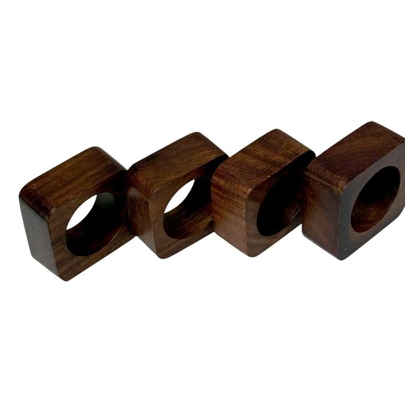 Wooden Napkin Rings Set of 4 MCM Modern Style Brown Wood - Picture 7 of 7